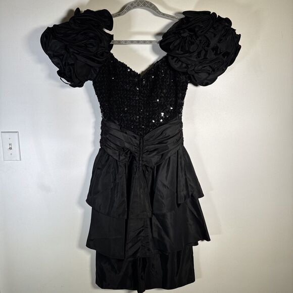 Vintage 80s Sequin Veni Infantino Sz 10 (S) Black Puffy Sleeve Whimsigoth Gothi - Picture 6 of 9